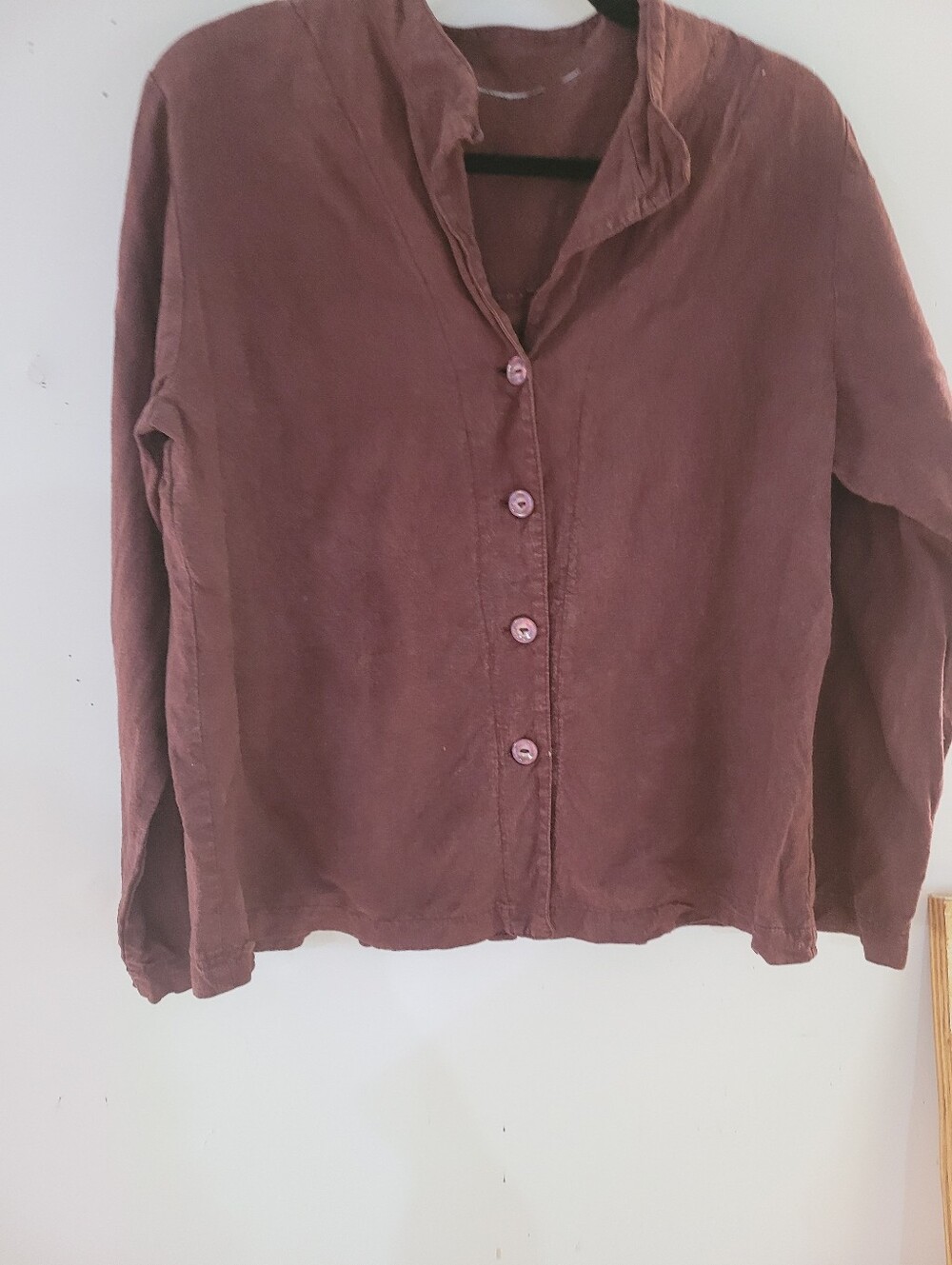 Flax M 100 % Linen Women's Button-Front Oversized Mauve